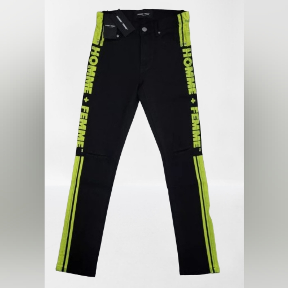 Home Femme Black Denim Jeans Paint Stripe Stretch Pant New NWT Men's 34 x 32